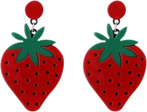 Red Cute Strawberry Acrylic Drop Earrings for Women Summer Fruit Acrylic Fashion Fun Lightweight Acrylic Big Colorful Cute Drop Dangle Statement Earrings for Women Girl Teens