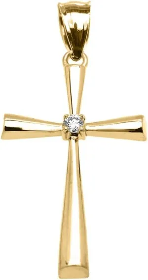Religious Jewelry 14k Yellow Gold Solitaire Diamond Cross Elegant Pendant