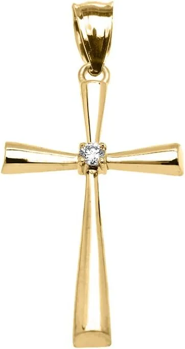 Religious Jewelry 14k Yellow Gold Solitaire Diamond Cross Elegant Pendant