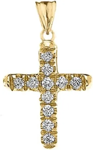 Religious Jewelry Elegant 10k Yellow Gold Diamond Mini Cross Pendant