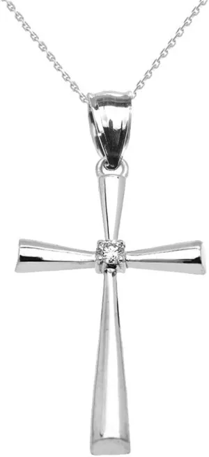 Religious Jewelry Sterling Silver Solitaire Diamond Cross Elegant Pendant Necklace