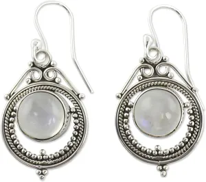 Retro hollowed out circular, classical ethnic style, moonshine stone, women's pendant earrings