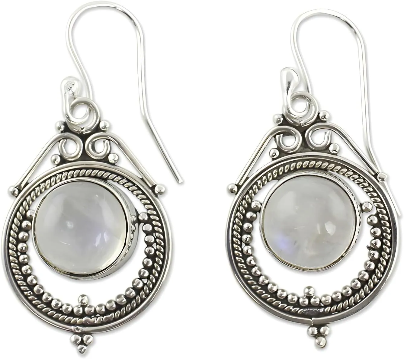 Retro hollowed out circular, classical ethnic style, moonshine stone, women's pendant earrings