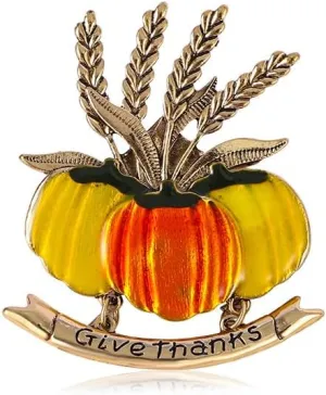 Rhinestone Halloween Pumpkin Brooch Pin for Women Girls Gold Plated Fashion Enamel Green Pumpkim Leaf Brooches Lapel Pins Cute Fall Holiday Festival Jewelry Gift Souvenir