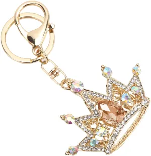 Rhinestone Keychain Good Toughness Crown Shape Keyring Elegant Attractive for Car Pendant Bag Ornament Champagne