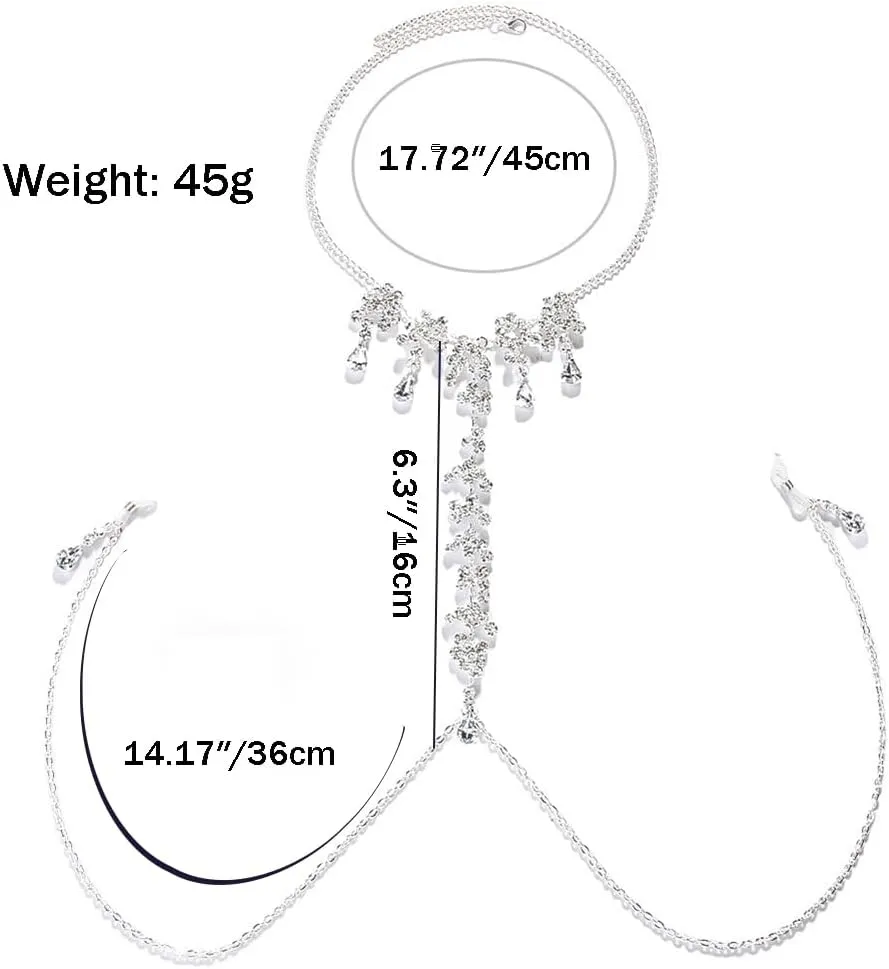 Rhinestone Noose Nipple Ring Chain with Necklace Adjustable Non Piercing Nipple Ring Rave Body Accessories Jewelry