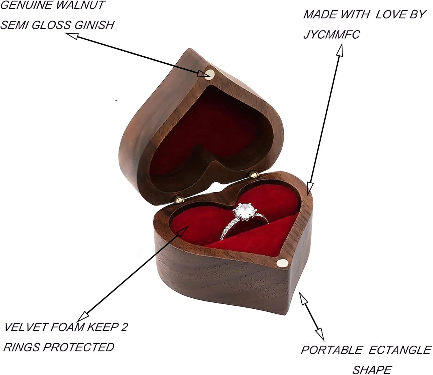 Ring Box, Personalized Wooden Ring Box Mini Engagement Ring Box, Heart-shaped Wedding Ring Box for Ring, Elegant and Retro Ring Holder Box Ceremony Valentine's Day Mother's Day Christmas Gift