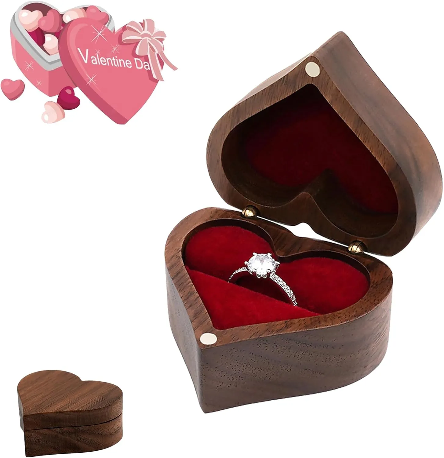 Ring Box, Personalized Wooden Ring Box Mini Engagement Ring Box, Heart-shaped Wedding Ring Box for Ring, Elegant and Retro Ring Holder Box Ceremony Valentine's Day Mother's Day Christmas Gift