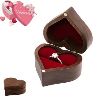 Ring Box, Personalized Wooden Ring Box Mini Engagement Ring Box, Heart-shaped Wedding Ring Box for Ring, Elegant and Retro Ring Holder Box Ceremony Valentine's Day Mother's Day Christmas Gift