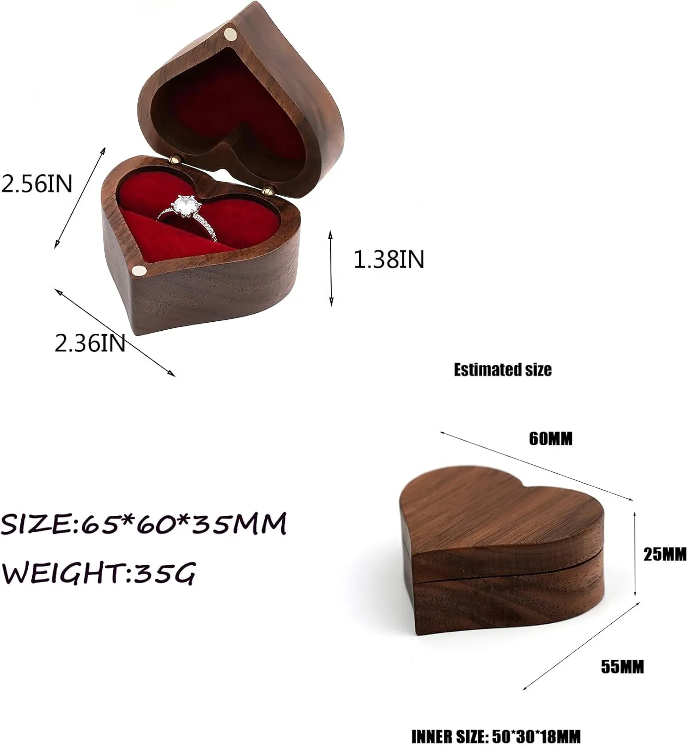 Ring Box, Personalized Wooden Ring Box Mini Engagement Ring Box, Heart-shaped Wedding Ring Box for Ring, Elegant and Retro Ring Holder Box Ceremony Valentine's Day Mother's Day Christmas Gift