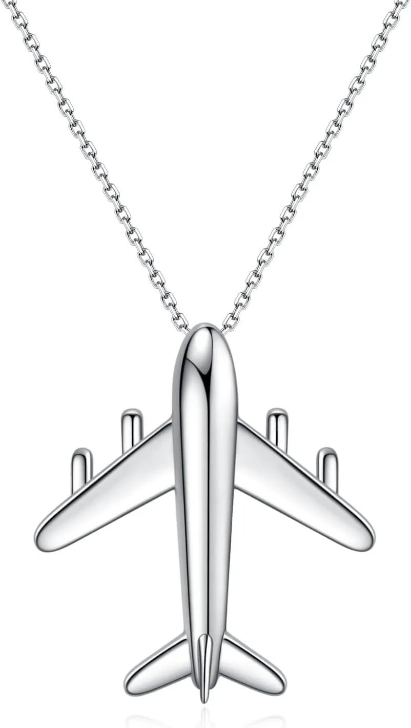 Rnivida 925 Sterling Silver Airplane Necklace for Women,Hypoallergenic Aircraft Pendant Jewelry with Adjustable Chain
