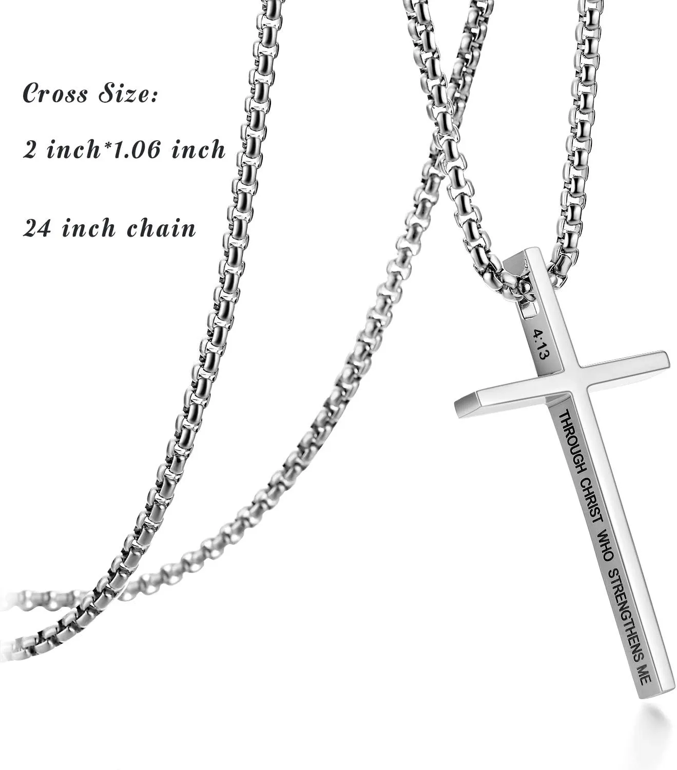 Rnivida Cross Necklace for Men, Philippians 4:13 Christian Cross Stainless Steel Necklaces for Men