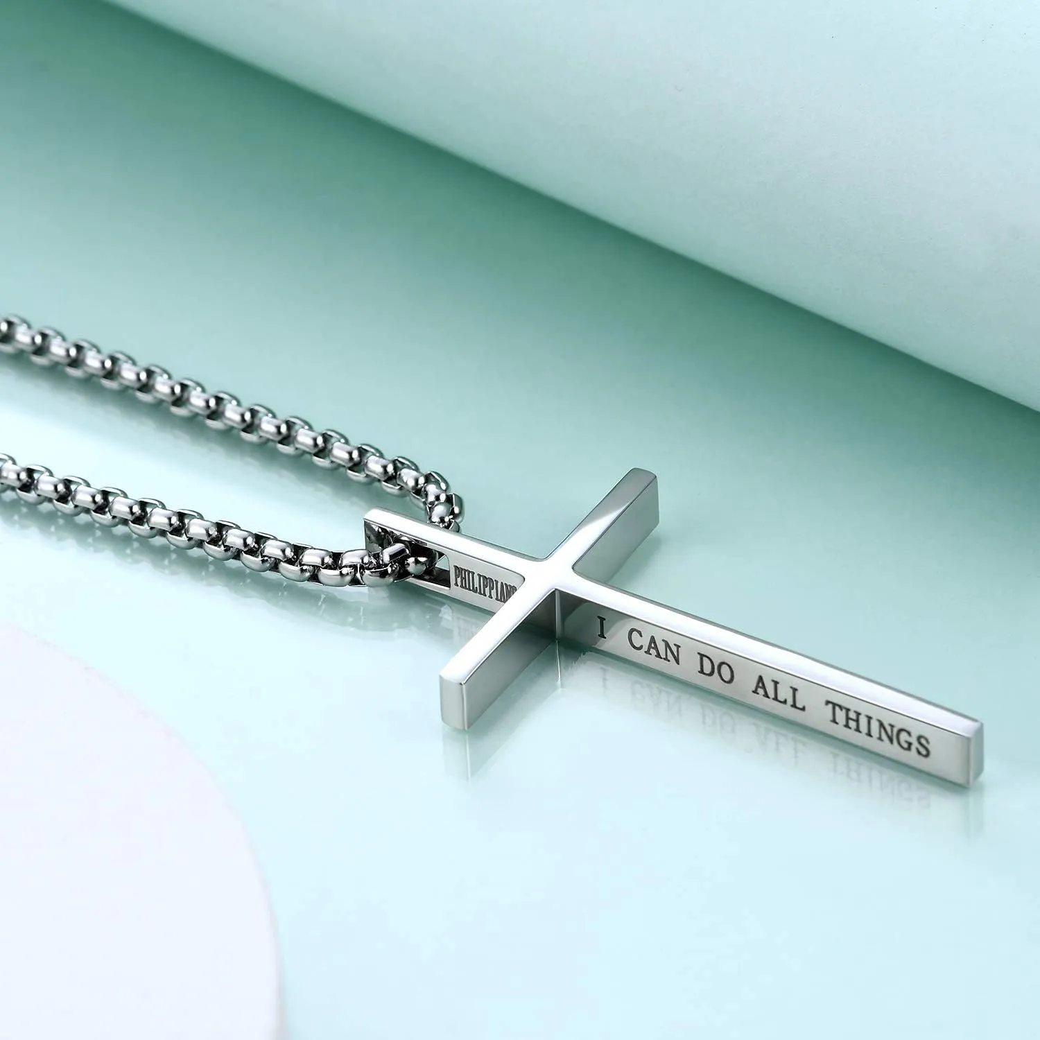 Rnivida Cross Necklace for Men, Philippians 4:13 Christian Cross Stainless Steel Necklaces for Men