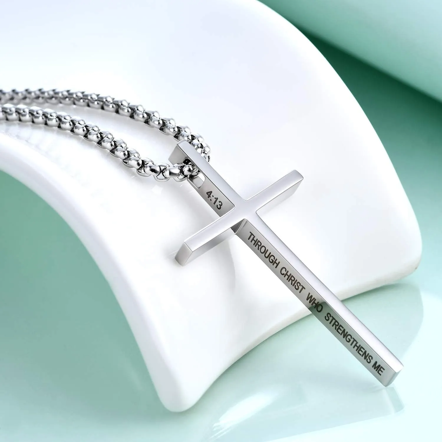 Rnivida Cross Necklace for Men, Philippians 4:13 Christian Cross Stainless Steel Necklaces for Men