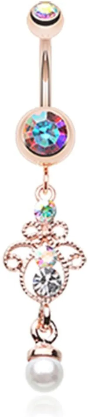 Rose Gold Elegant Jeweled Pearl Dangle WildKlass Belly Button Ring