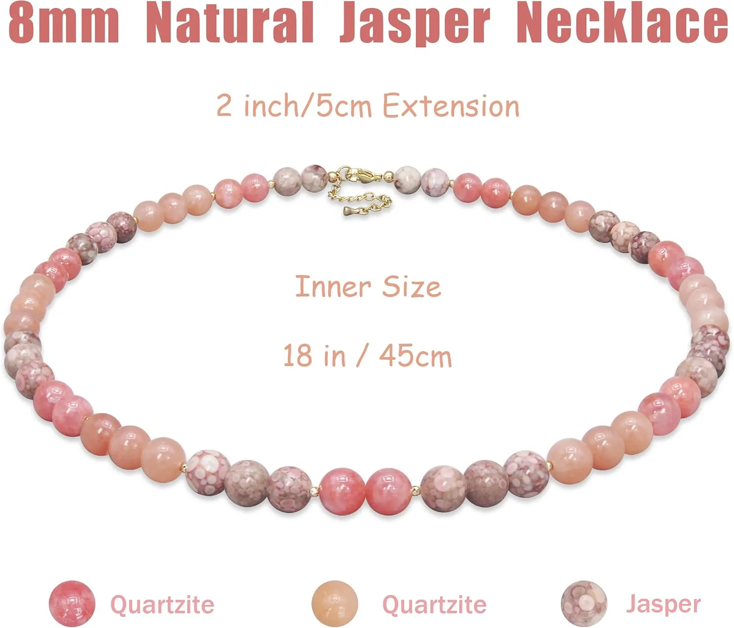 Round Beaded Gemstone BOHO Necklaces for Women,Natural Cherry Jasper Stone Bead Choker Necklace,Womens Fashion Colorful Jewelry 18inch