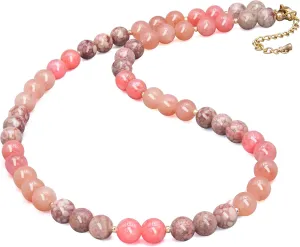 Round Beaded Gemstone BOHO Necklaces for Women,Natural Cherry Jasper Stone Bead Choker Necklace,Womens Fashion Colorful Jewelry 18inch