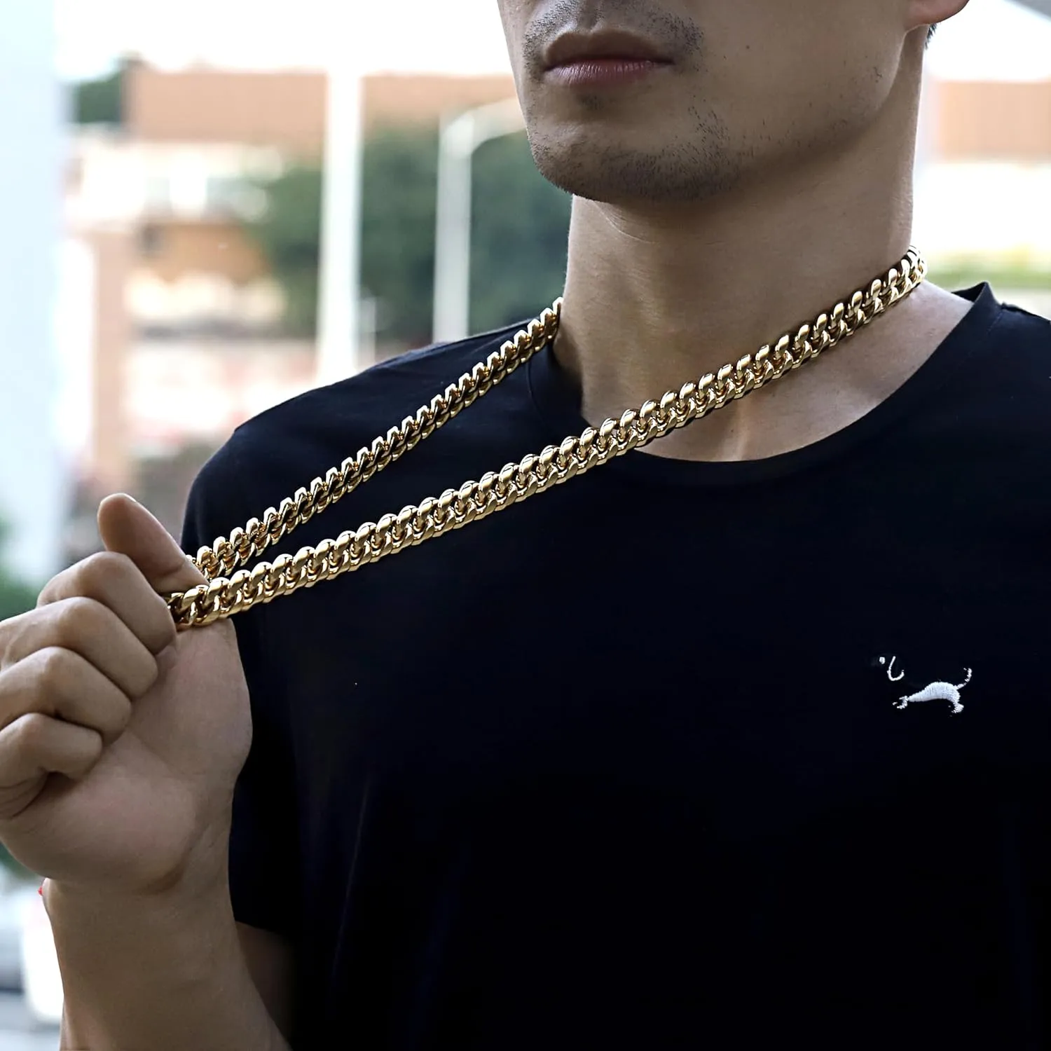 ROWIN&CO Miami Cuban Link Chain for Men 15mm 18k Gold Stainless Steel Curb Necklace, Hip Hop Jewelry, Durable & Anti-Tarnish Mens Chain 18" 20" 22" 30" Inch, Pops Gifts For Fathers Boyfriends, Sons