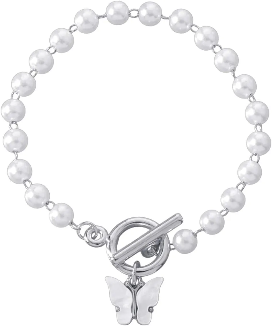 Rrdaily Bohemian Butterfly Dangle Bracelets for Women, Retro Pearl Bracelet Cute Animal Bracelet Hand Chain Jewelry Gifts