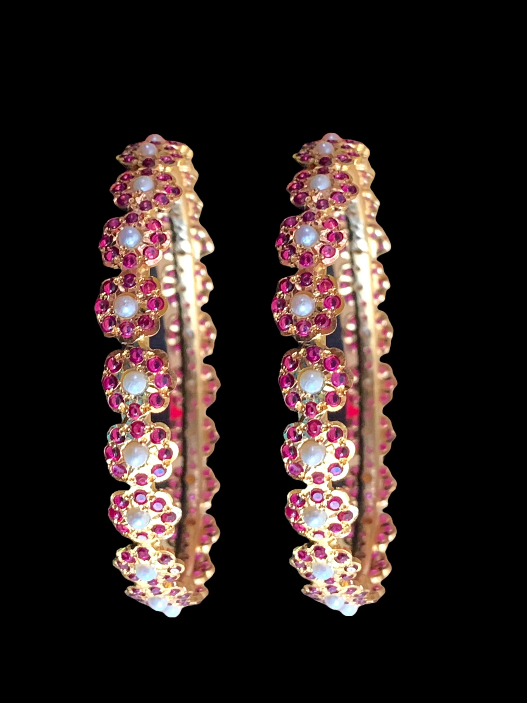 Ruby pearl gold plated silver bangles