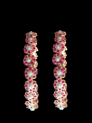 Ruby pearl gold plated silver bangles