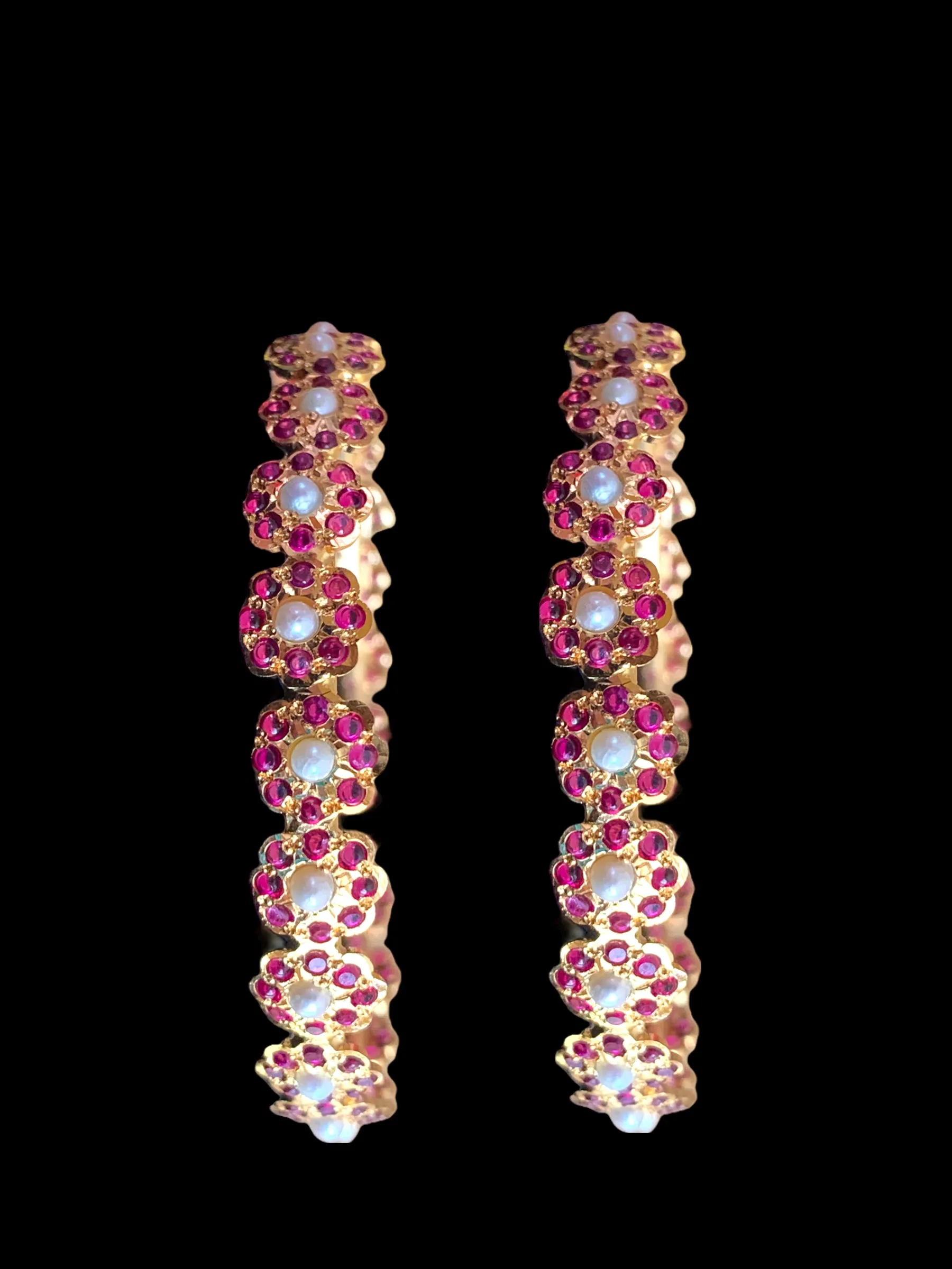 Ruby pearl gold plated silver bangles