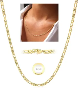 S925 Sterling Silver Figaro Chain Necklace for Women Girls 3mm/5mm Thick Sturdy & Colourfast Women's Chain Necklaces Jewelery for Women Girls 14/16/18/20/22/24/Inch