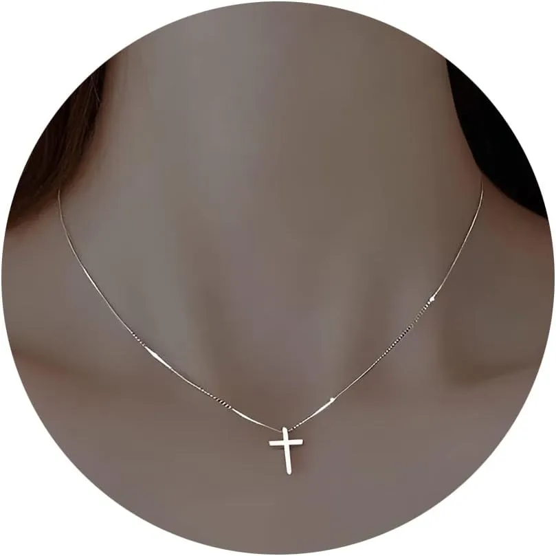 S925 Sterling Silver Polished Cross Pendant Necklace Plated Necklace Simple Necklace Cross Jewelry Delicate Cross Necklace Gift for Her, Packed in a delicate gift box