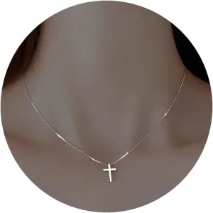 S925 Sterling Silver Polished Cross Pendant Necklace Plated Necklace Simple Necklace Cross Jewelry Delicate Cross Necklace Gift for Her, Packed in a delicate gift box