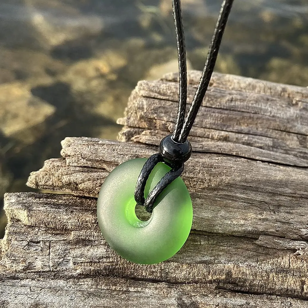 Sea Glass Jewelry - I am Happy Series - Classic Lucky Donut Necklace - Hawaiian Style Crystal Charm - Protection and Good Luck Amulet - Beach Jewelry for Women and Men - Handmade with Love