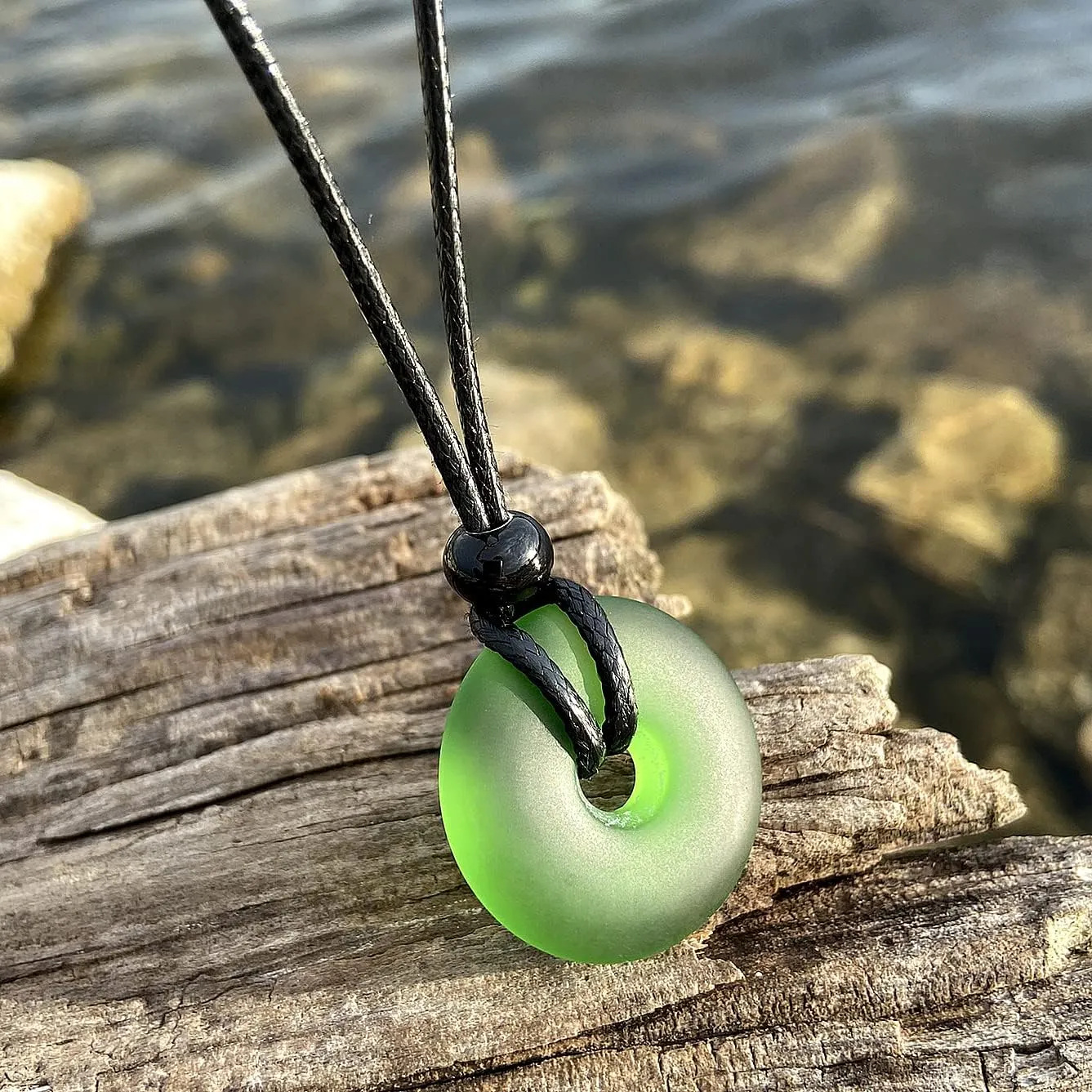 Sea Glass Jewelry - I am Happy Series - Classic Lucky Donut Necklace - Hawaiian Style Crystal Charm - Protection and Good Luck Amulet - Beach Jewelry for Women and Men - Handmade with Love