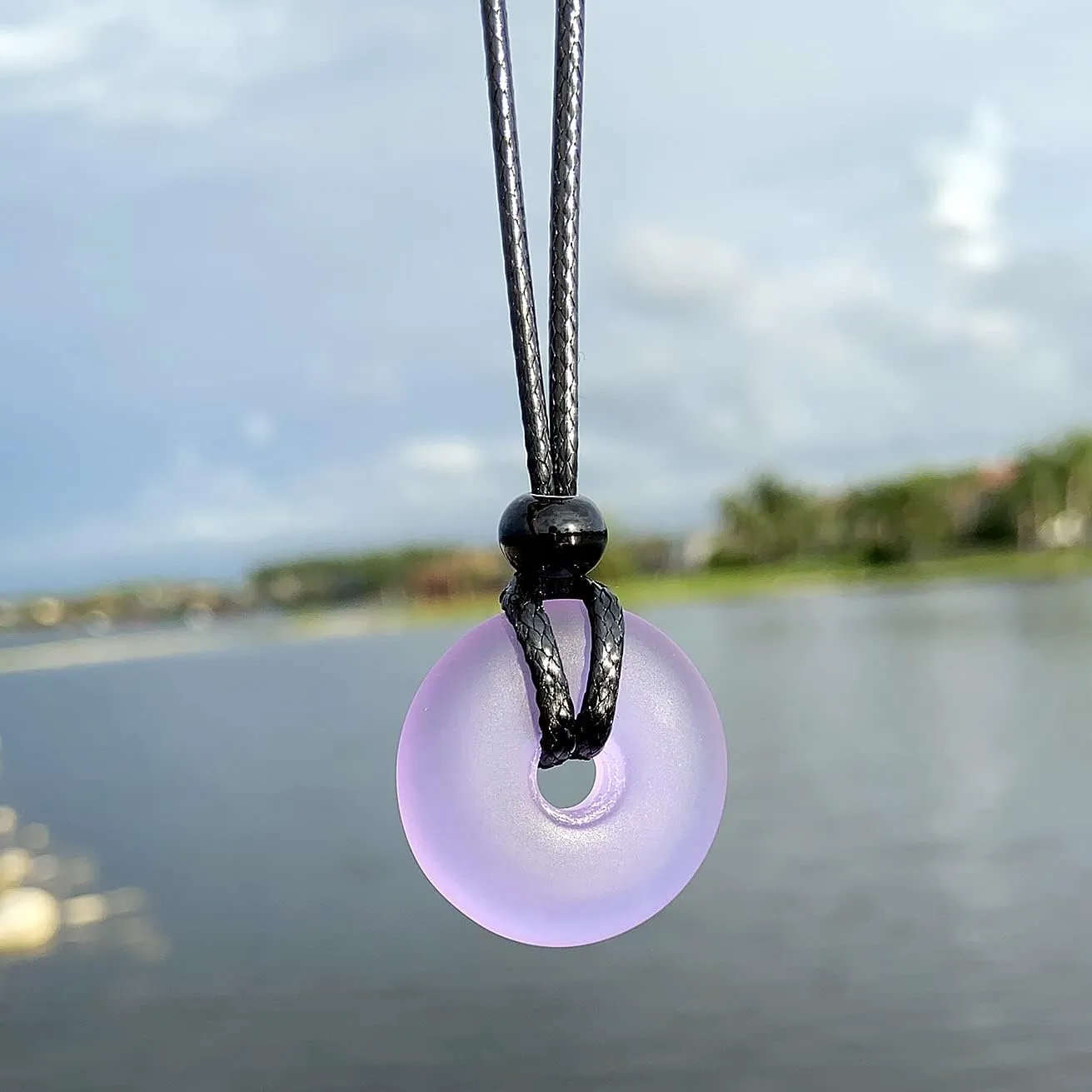 Sea Glass Jewelry - I am Happy Series - Classic Lucky Donut Necklace - Hawaiian Style Crystal Charm - Protection and Good Luck Amulet - Beach Jewelry for Women and Men - Handmade with Love
