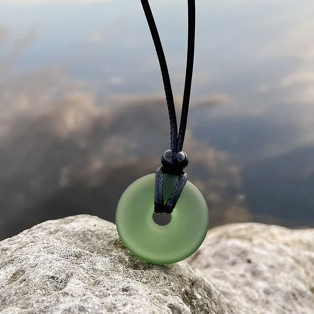 Sea Glass Jewelry - I am Happy Series - Classic Lucky Donut Necklace - Hawaiian Style Crystal Charm - Protection and Good Luck Amulet - Beach Jewelry for Women and Men - Handmade with Love