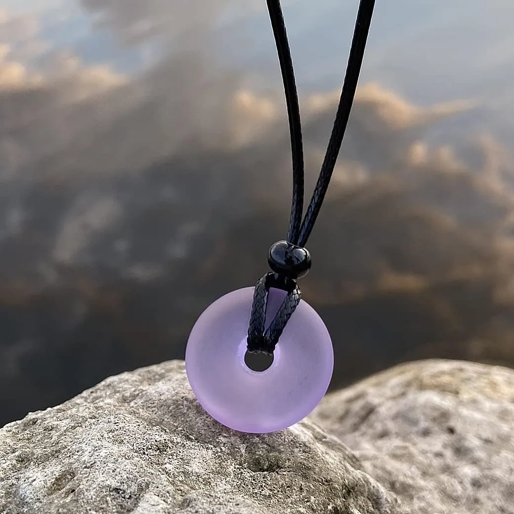 Sea Glass Jewelry - I am Happy Series - Classic Lucky Donut Necklace - Hawaiian Style Crystal Charm - Protection and Good Luck Amulet - Beach Jewelry for Women and Men - Handmade with Love
