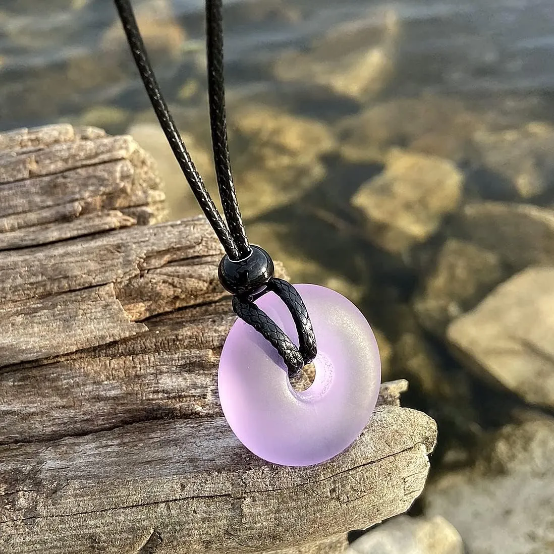 Sea Glass Jewelry - I am Happy Series - Classic Lucky Donut Necklace - Hawaiian Style Crystal Charm - Protection and Good Luck Amulet - Beach Jewelry for Women and Men - Handmade with Love