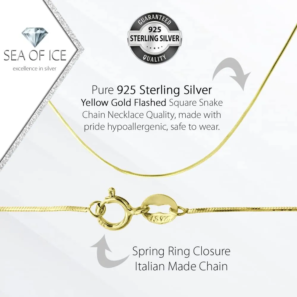 SEA OF ICE Sterling silver 1mm square snake chain necklace for women, Size 14"-36"