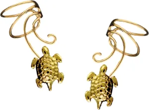 Sea Turtle Non-pierced Wave Ear Cuff Earring Wraps Pair Gold On Sterling