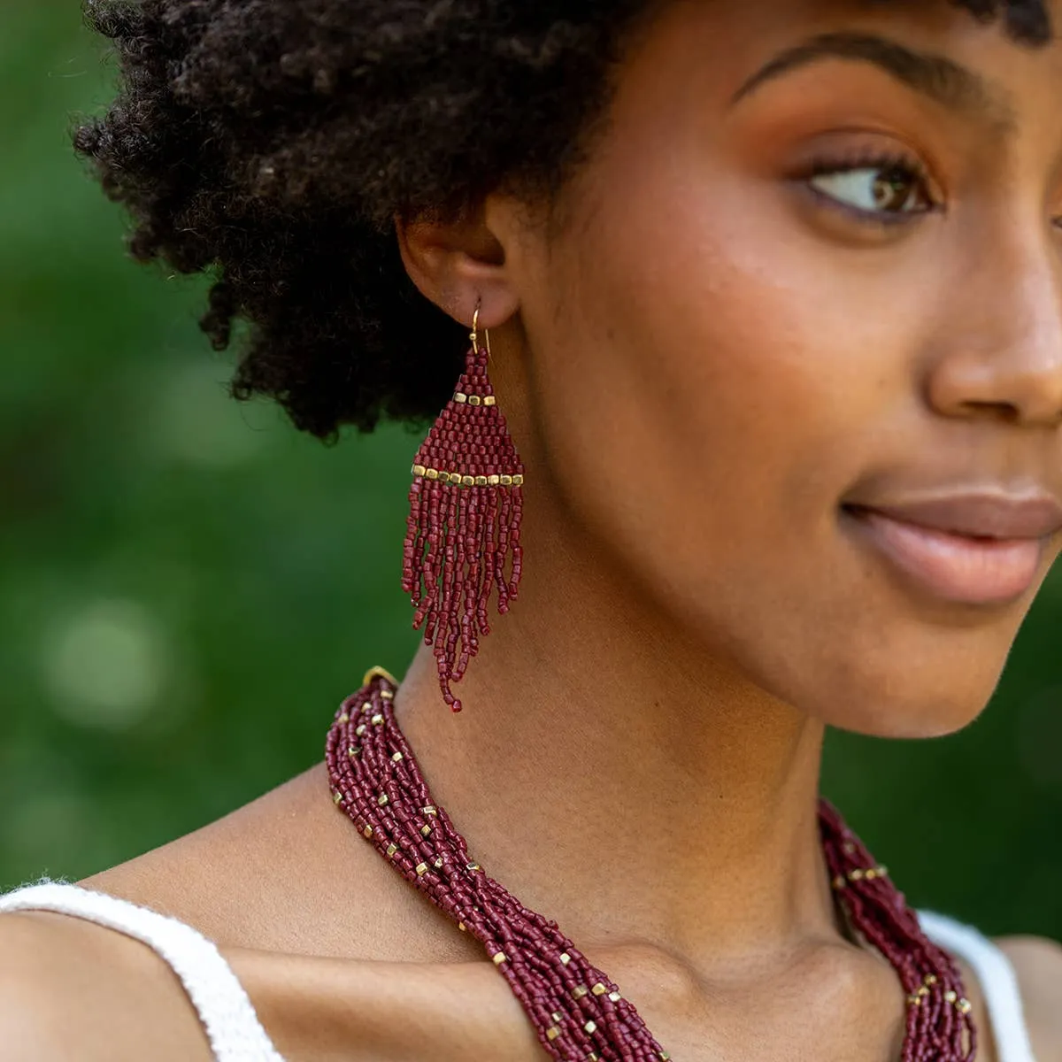 Seedbead Tapered Fringe Earrings - Shimmering Gold