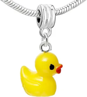 Sexy Sparkles Charm Pendant  Resin Yellow Duck, Fits All European Snake Chain Bracelets, Zinc Metal Alloy and Resin, 4.5 mm Slide-On Core