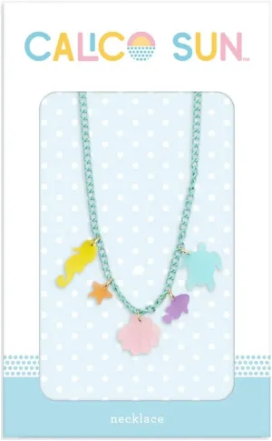 Shelly Acrylic Charm Necklace, Chain with Shell and Ocean Animals, Kids Fashion Jewelry, Nickle-Free, Adjustable Length 17in - 19.5in