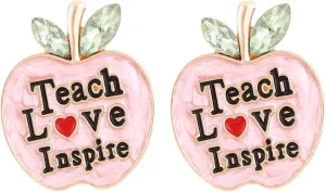 Shining Rhinestone Teacher Earrings Faux Pearl Bead ABC Letter Dangle Earring Enamel Apple Book Pencil Stud Statement Fun Back To School Graduation Jewelry Teacher Appreciation Gifts