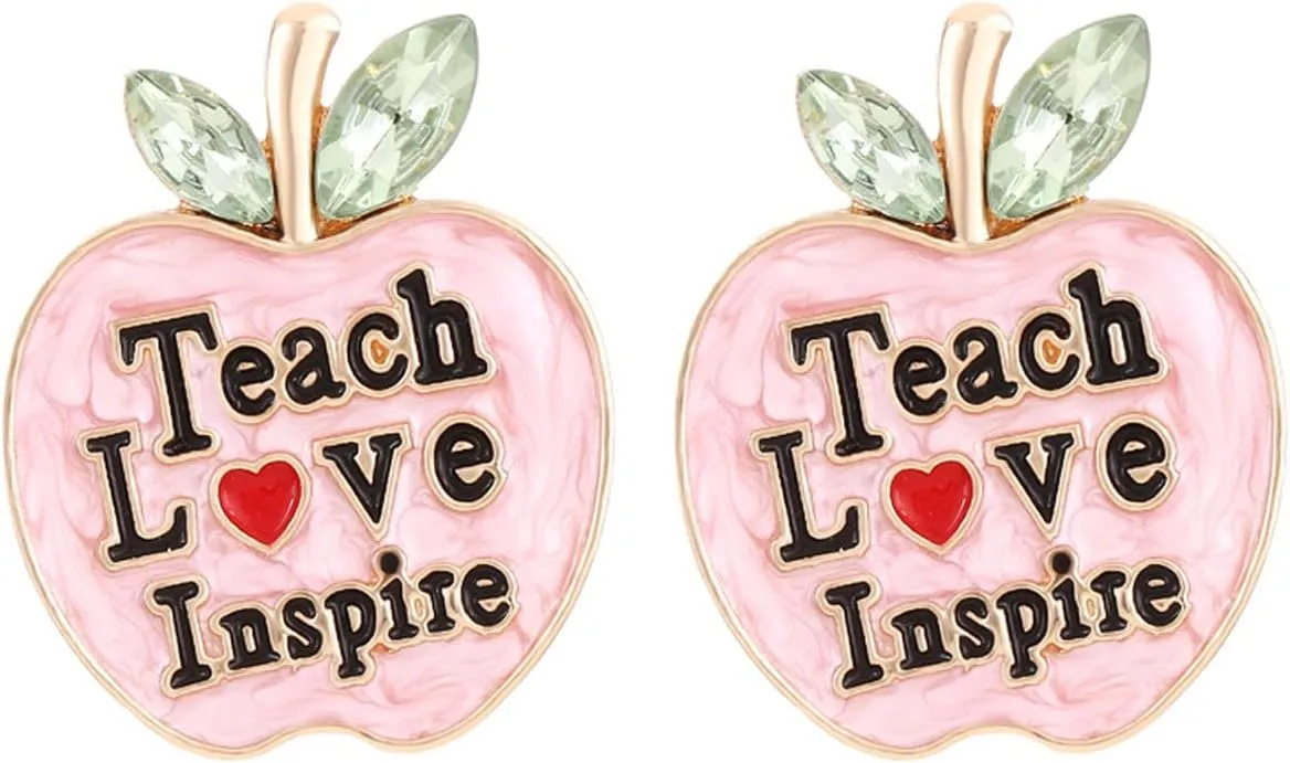 Shining Rhinestone Teacher Earrings Faux Pearl Bead ABC Letter Dangle Earring Enamel Apple Book Pencil Stud Statement Fun Back To School Graduation Jewelry Teacher Appreciation Gifts
