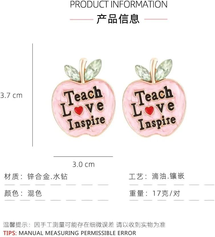 Shining Rhinestone Teacher Earrings Faux Pearl Bead ABC Letter Dangle Earring Enamel Apple Book Pencil Stud Statement Fun Back To School Graduation Jewelry Teacher Appreciation Gifts