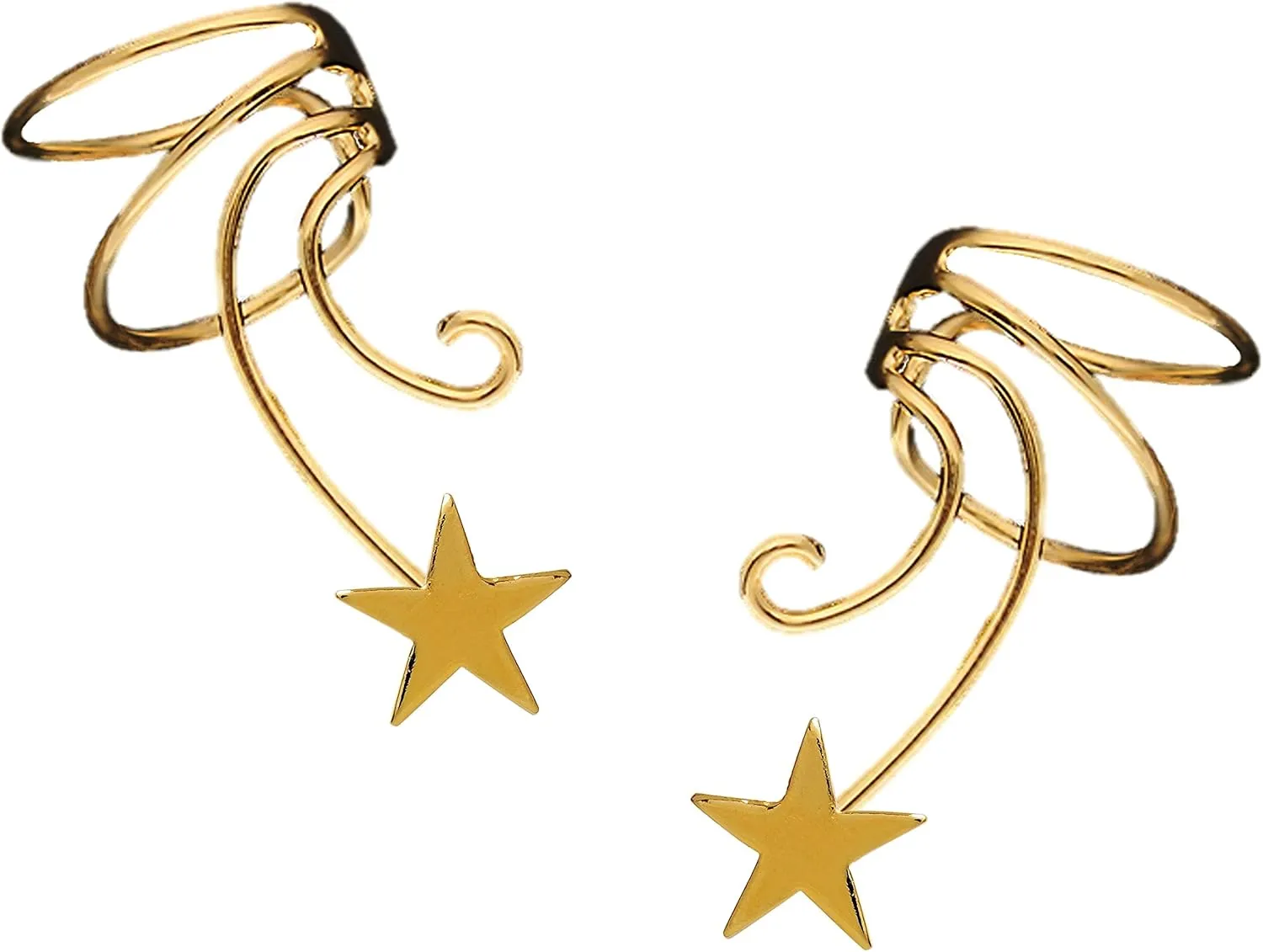 Shooting Star Non-pierced Wave Ear Cuff Earring Clip Pair Gold On Sterling