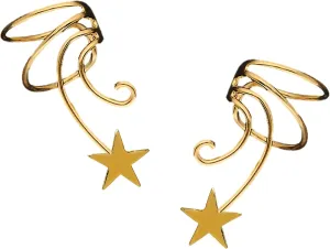 Shooting Star Non-pierced Wave Ear Cuff Earring Clip Pair Gold On Sterling