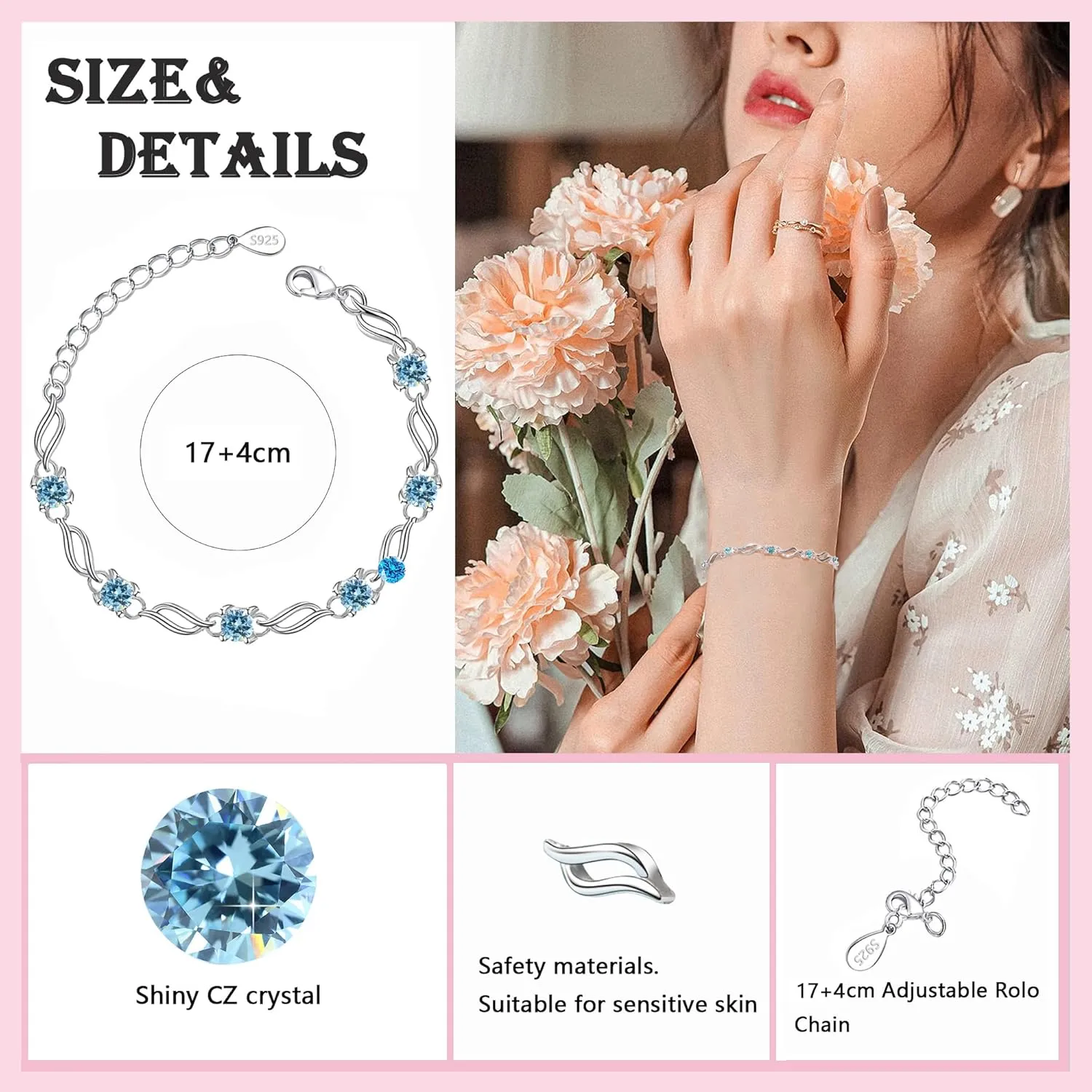 Silver Bracelet for Women,wave Bracelet Shiny Crystal Diamond Adjustable Bracelet Mother's Day Jewelry Gift Birthday Christmas Gifts for Women Mom Wife