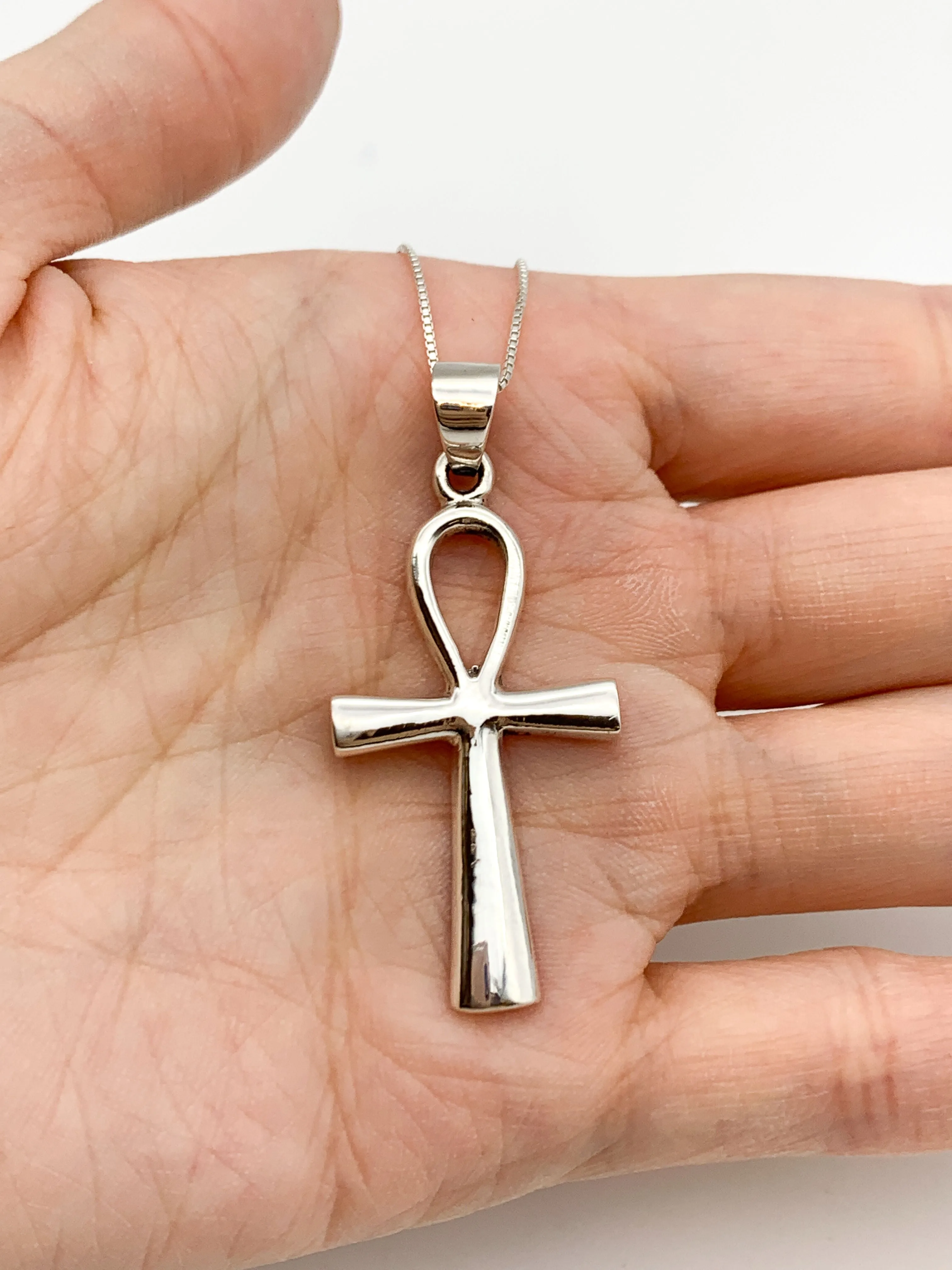 Silver Cross Necklace - Egyptian Ankh Pendant - Minimalist Cross Pendant