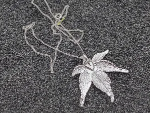 Silver Dipped Japanese Maple Real Leaf Necklace Nature Rustic Country Fine Jewelry LJ09