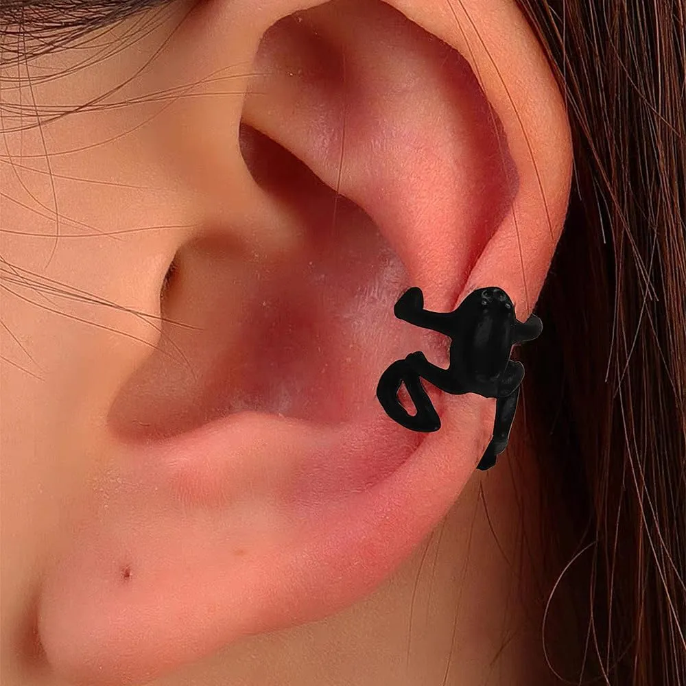 Silver Frog Wrap Ear Cuff Earrings, Fun Non Piercing Unique Animal Stuff Ear Clip Earrings, Cute Punk Cartoon Statement Jewelry Gifts for Women