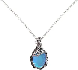Silver Plated Chain Natural Moonstone Pendant Necklace for Women, Trendy Vintage Choker Short Labradorite Pendant Necklaces Jewelry Gift for Men
